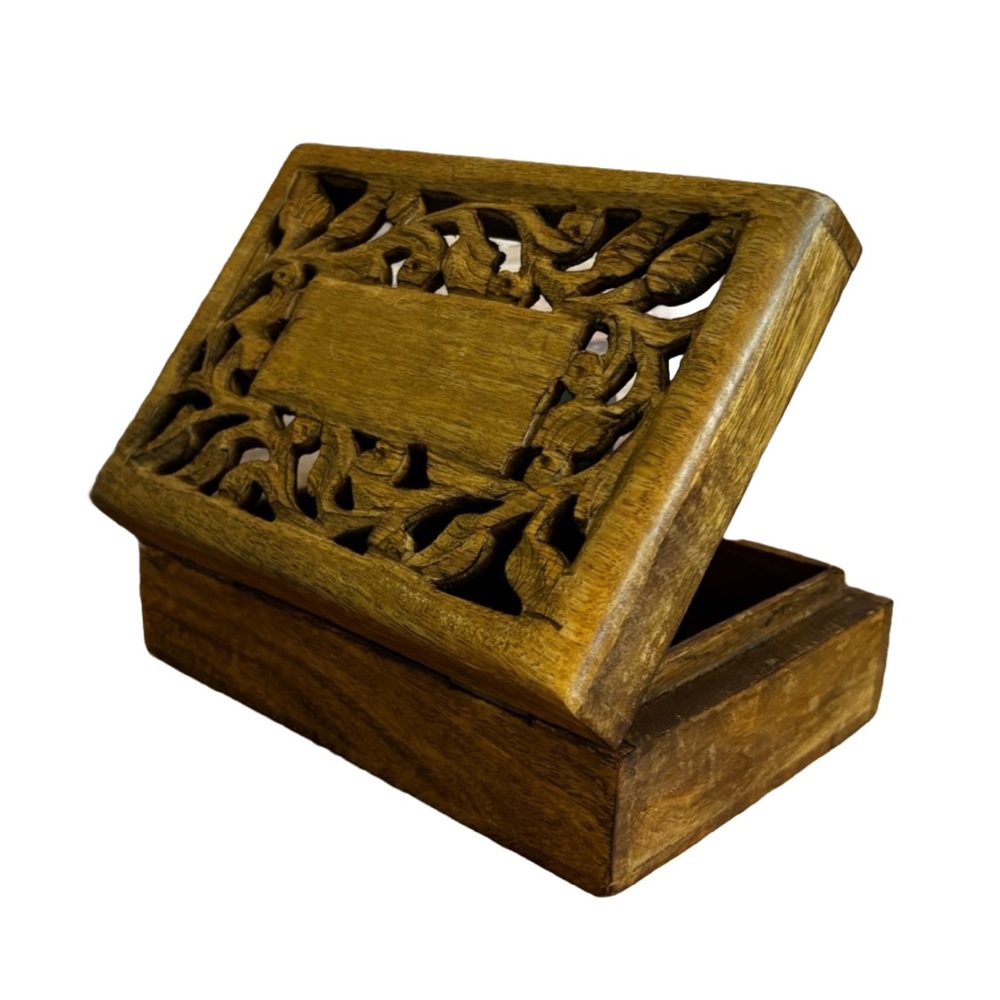 Solid Wood Carved Vintage Trinket Box